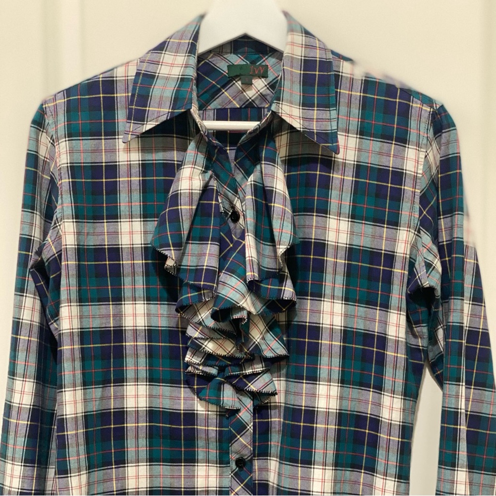 Plaid Ruffle Front Button Down Top Purchased At I… - image 2